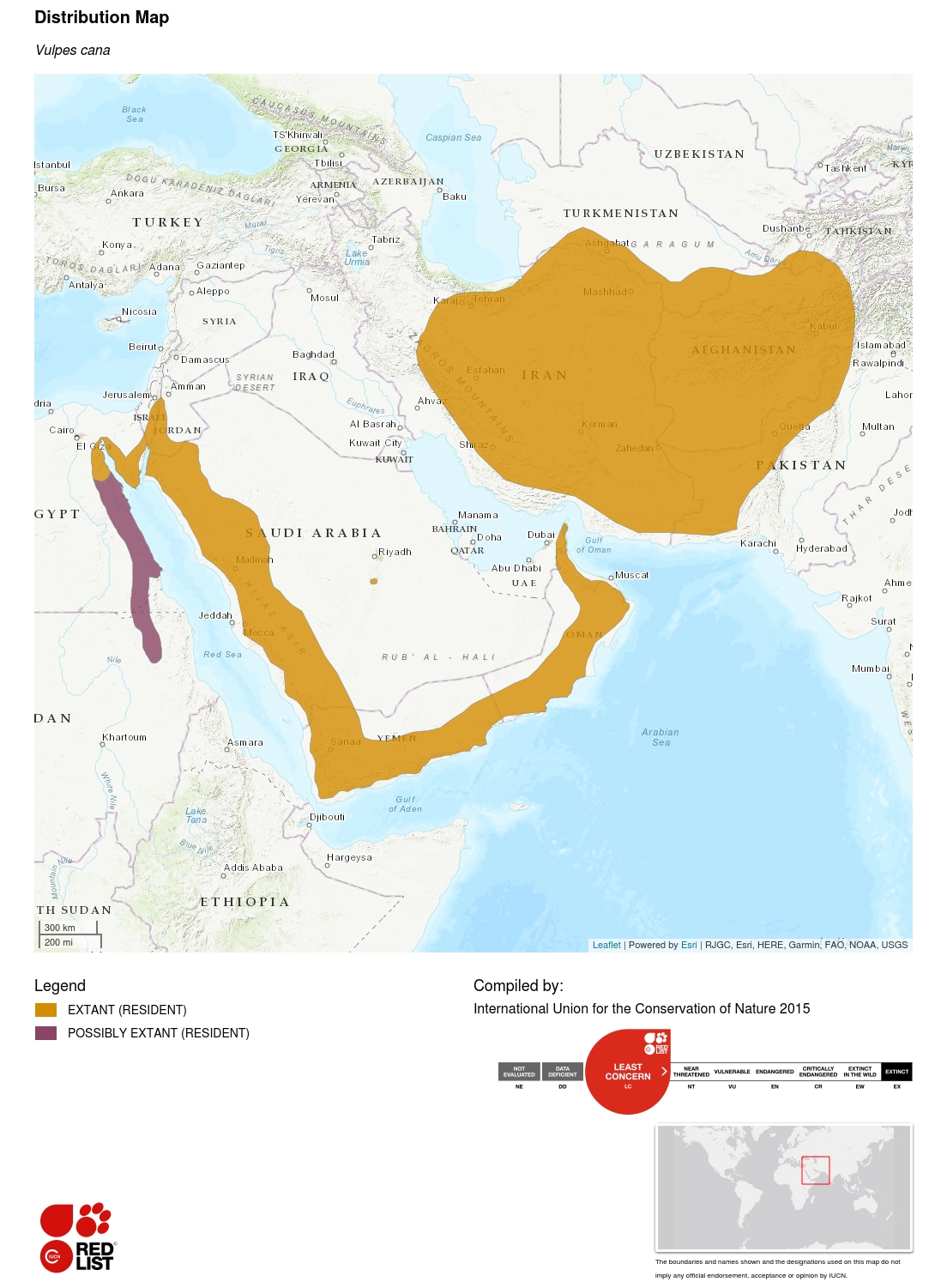 (Blanford's fox range map)