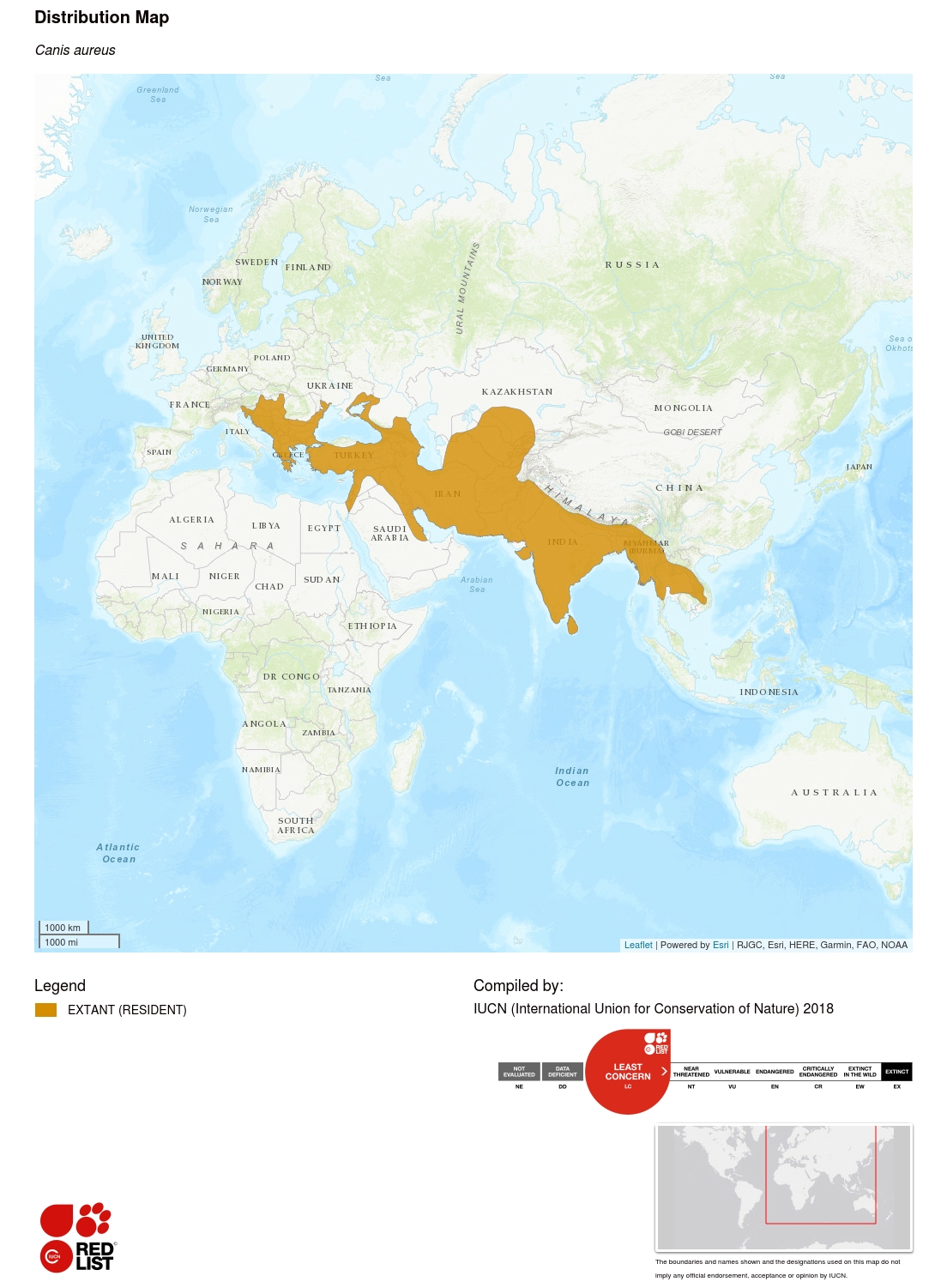 (Golden jackal range map)