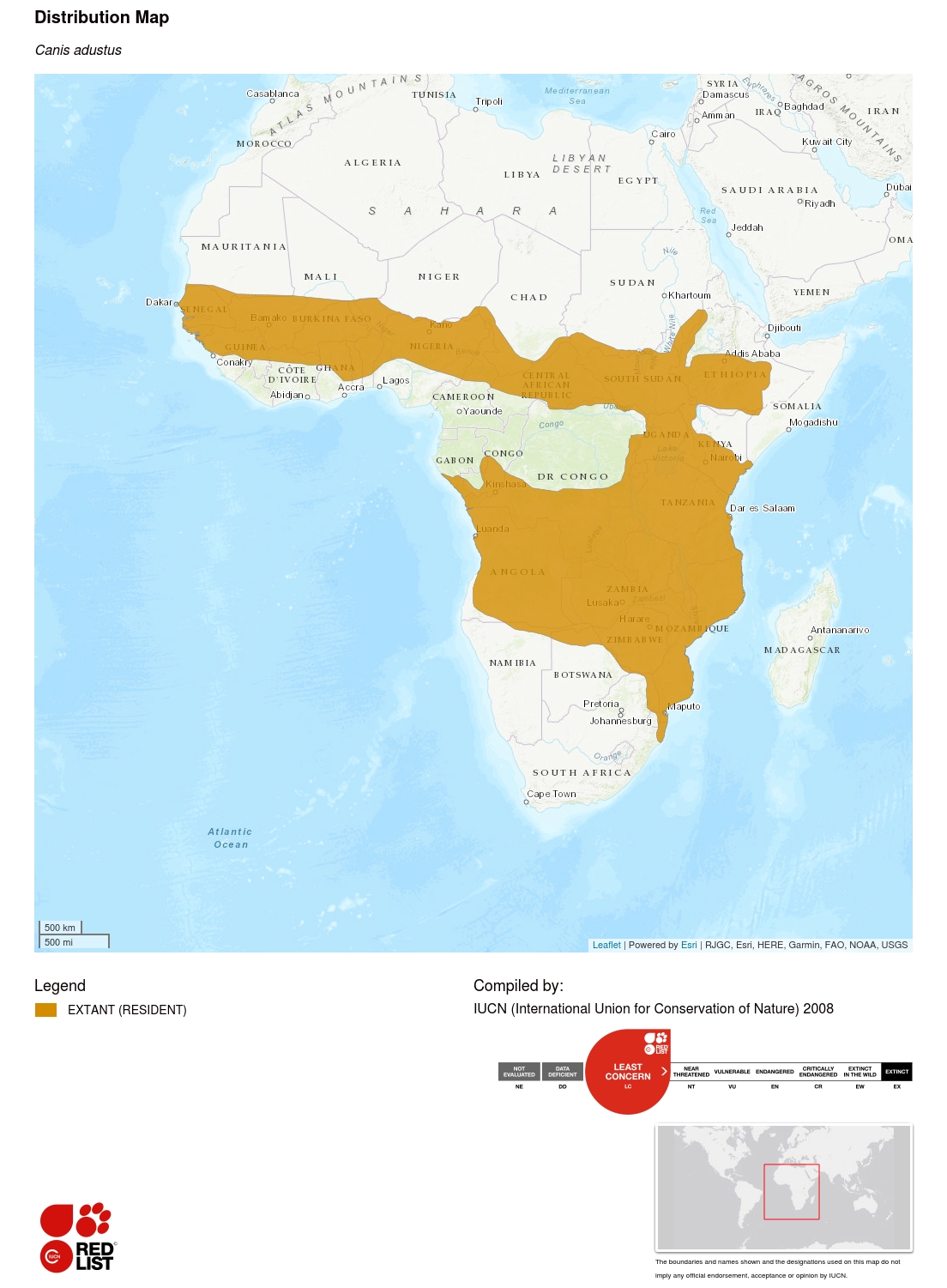 (Side-striped jackal range map)